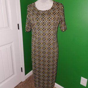 LuLaRoe Black & Gold Geometric Print Dress  Size XL